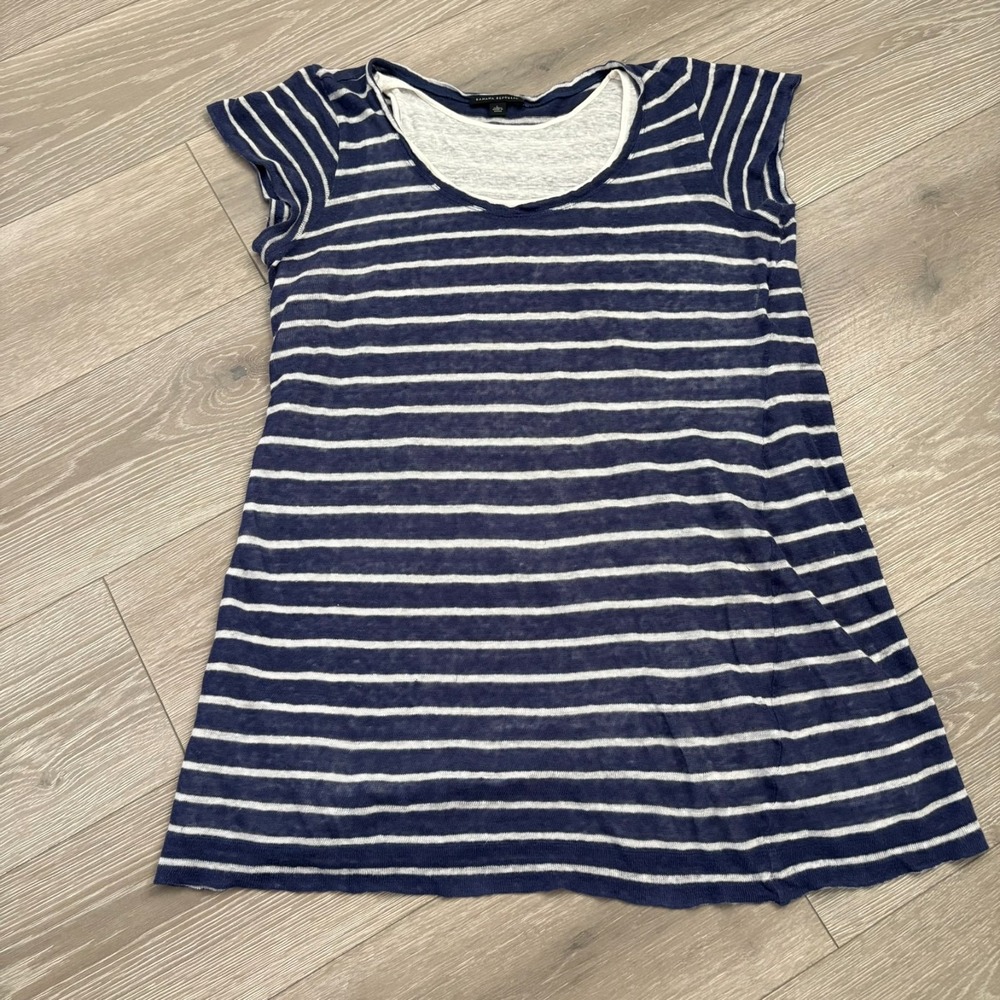 Banana‎ Republic Womens Navy Blue White Striped Linen Comfy T-Shirt Dress Size L